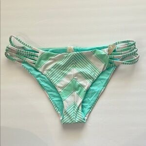 SAHA aqua blue stripe bikini swim bottoms size medium NWOT